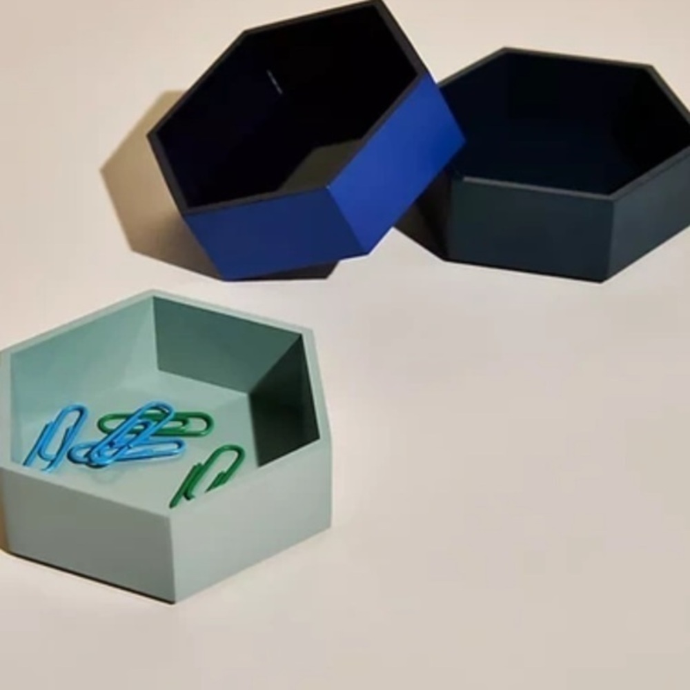 Anthropologie Set Of Three Geometric Stacking Trays or trinket blue hues